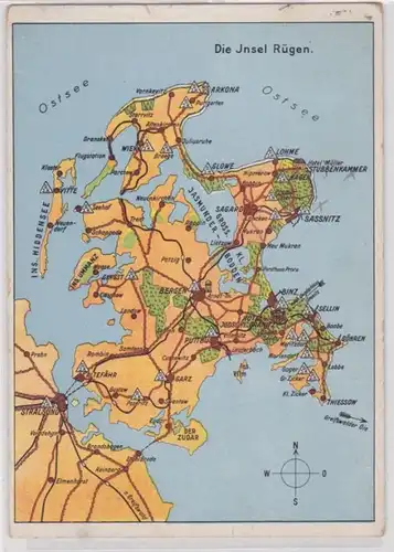 95250 Ak Die Insel Rügen Landkarte 1936