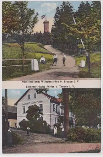 95173 Ak Aussichtsturm Wilhelmshöhe b. Treuen & Sommerfrische Perlas Treuen 1917