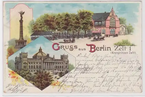 94802 Ak Lithographie Gruss aus Berlin Tiergarten, Zelt 1, Kronprinzen Zelt 1900