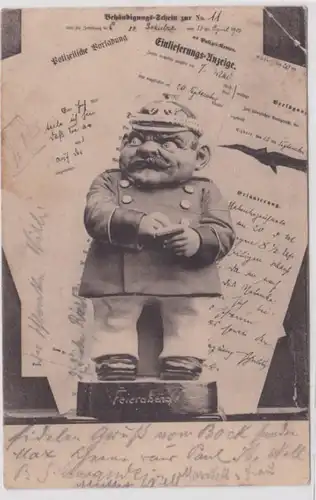 93318 Humor Ak Postbote mit Einlieferungsscheinen auf Podest 'Feierabend'  1903