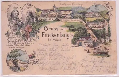 92646 Ak Gruss von Finckenfang b. Maxen, Portrait von Finck u. von Daun usw 1898