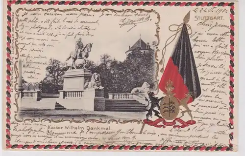87852 Wappen Präge Ak Stuttgart Kaiser Wilhelm Denkmal 1902