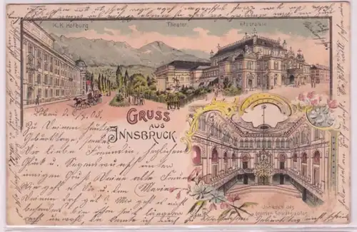 78186 AK Gruss aus Innsbruck Hofburg, Theater und Stadtsäle 1905