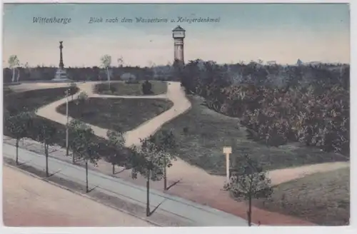 77646 Ak Wittenberge - Vue sur la tour d'eau et monument guerrier 1909