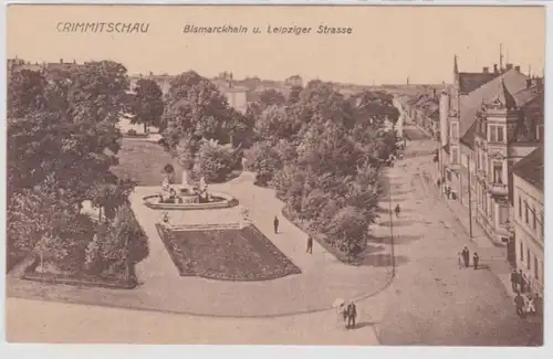 73041 Ak Crimmitschau Bismarckhain und Leipziger Straße um 1910