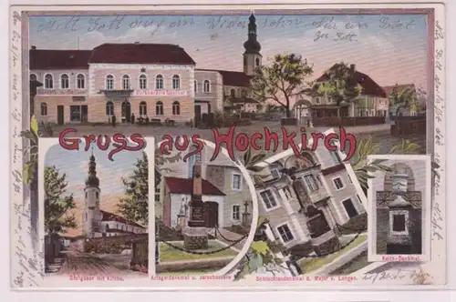 72537 Ak Gruss aus Hochkirch Blutgasse mit Kirche, Kriegerdenkmal usw. 1914