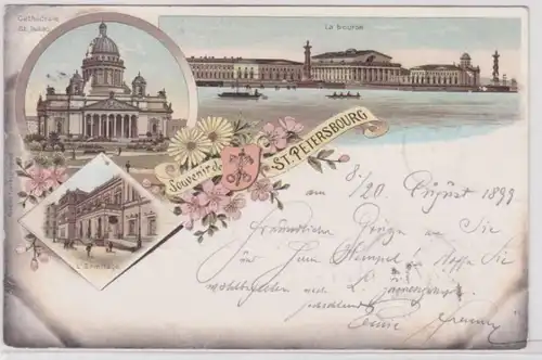 65770 Ak Souvenir de Saint-Pétersbourg Cathédrale Saint Isaac, Bourse, etc. 1899