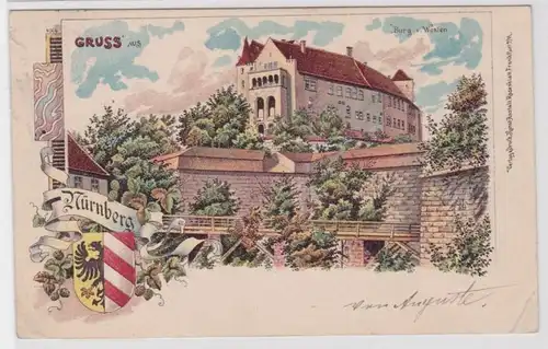 56440 Ak Lithographie Salutation de Nuremberg Château de l'ouest 1898