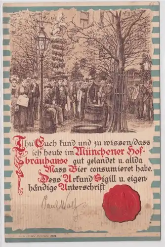 54084 Publicité AK Munich Hofbräuhaus acte avec sceau