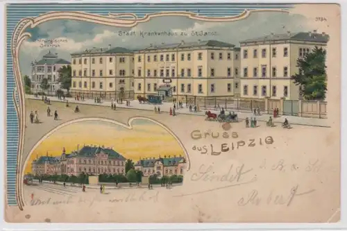 26447 Ak Lithographie Gruss aus Leipzig städt. Krankenhaus zu St. Jacob 1911