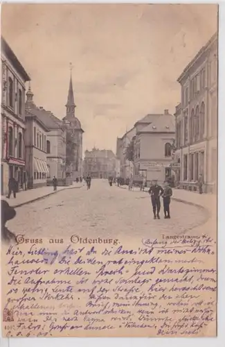 21990 Ak Gruss aus Oldenburg Langestraße mit Geschäften 1900