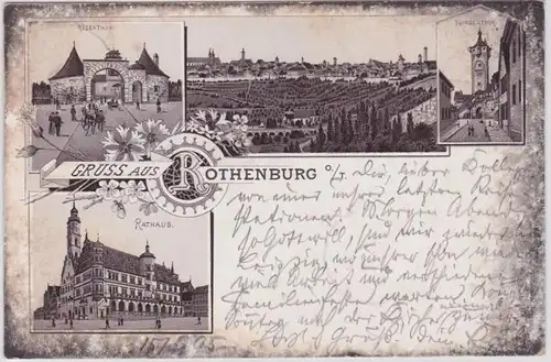 20724 Ak Lithographie Salutation de Rothenburg ob der Tauber 1895