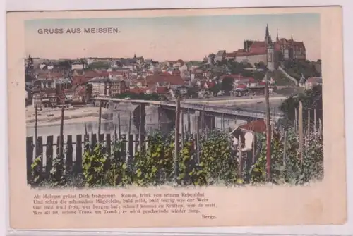20404 Ak Gruss aus Meissen Weinreben und Panoramablick auf die Stadt 1912