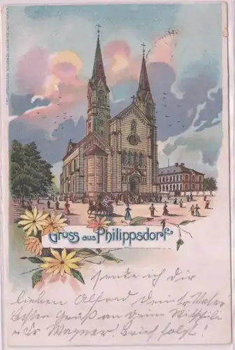 15996 Ak Gruss aus Philippsdorf Filipov Ortsteil Stadt Jiríkov Kirche 1909