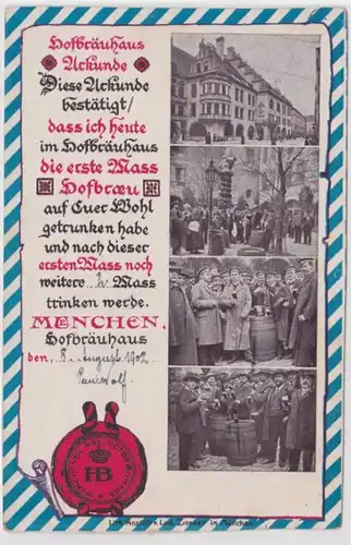 14576 Artiste AK Reklame pour Munich peut voir Hofbräust avec sceau