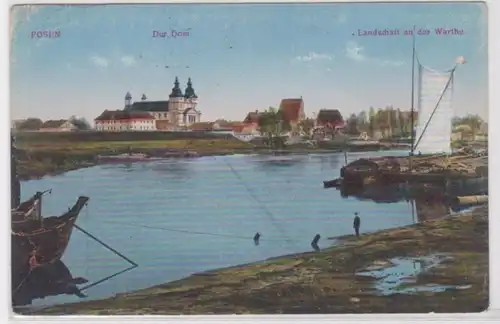 10693 Feldpost Ak Posen Dom und Landschaft an der Warthe 1915