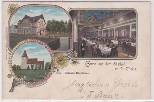 07310 AK Lithographie Gruss aus dem Gasthof zu St. Thekla Leipzig 1902