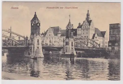 06524 Ak Stettin Hansabrücke mit Hauptzollamt 1918