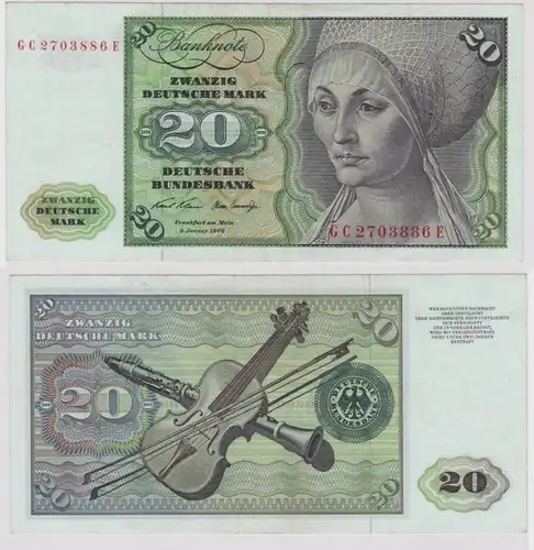 T148628 Banknote 20 DM Deutsche Mark Ro. 271a Schein 2.Jan. 1970 KN GC 2703886 E