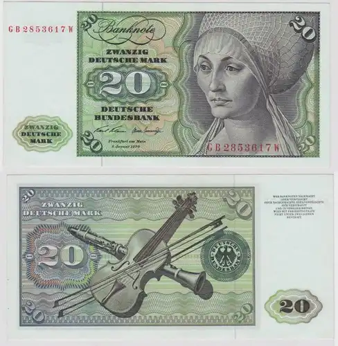 T148591 Banknote 20 DM Deutsche Mark Ro. 271a Schein 2.Jan. 1970 KN GB 2853617 W