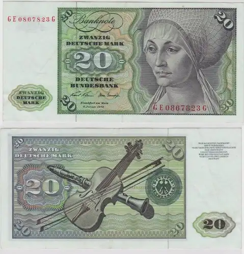 T148573 Banknote 20 DM Deutsche Mark Ro. 271b Schein 2.Jan. 1970 KN GE 0867823 G