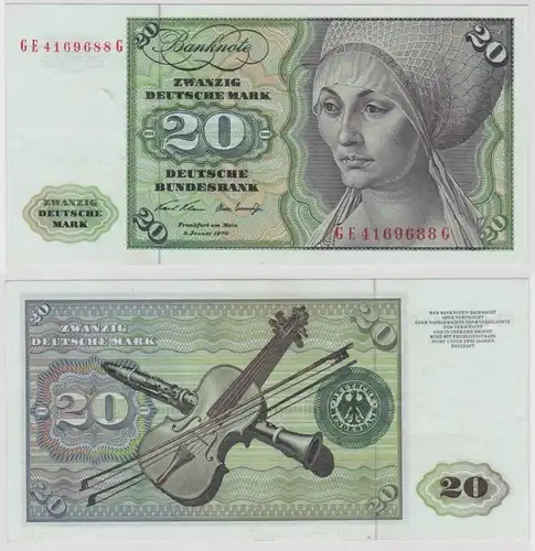 T148569 Banknote 20 DM Deutsche Mark Ro. 271b Schein 2.Jan. 1970 KN GE 4169688 G