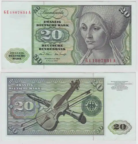 T148476 Banknote 20 DM Deutsche Mark Ro. 271b Schein 2.Jan. 1970 KN GE 1807831 A