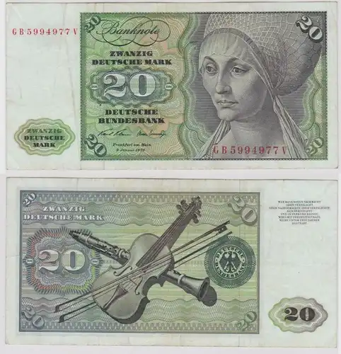 T148461 Banknote 20 DM Deutsche Mark Ro. 271a Schein 2.Jan. 1970 KN GB 5994977 V