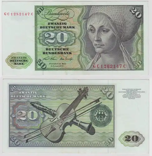 T148421 Banknote 20 DM Deutsche Mark Ro. 271a Schein 2.Jan. 1970 KN GC 1282147 C