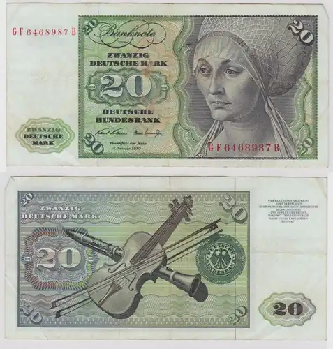 T148406 Banknote 20 DM Deutsche Mark Ro. 271b Schein 2.Jan. 1970 KN GF 6468987 B