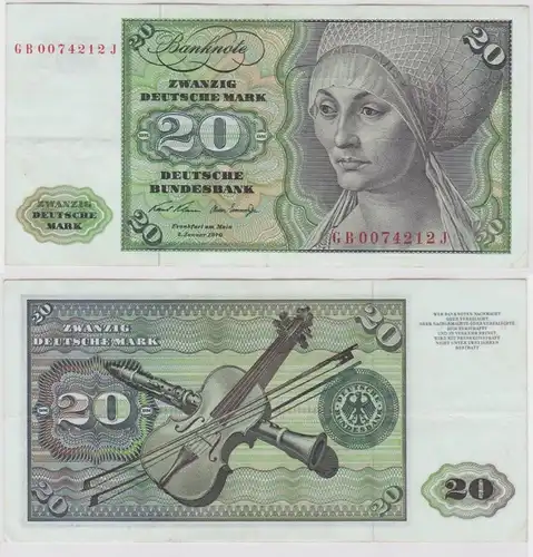 T148297 Banknote 20 DM Deutsche Mark Ro. 271a Schein 2.Jan. 1970 KN GB 0074212 J