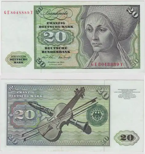 T148268 Banknote 20 DM Deutsche Mark Ro. 271b Schein 2.Jan. 1970 KN GE 8048889 Y