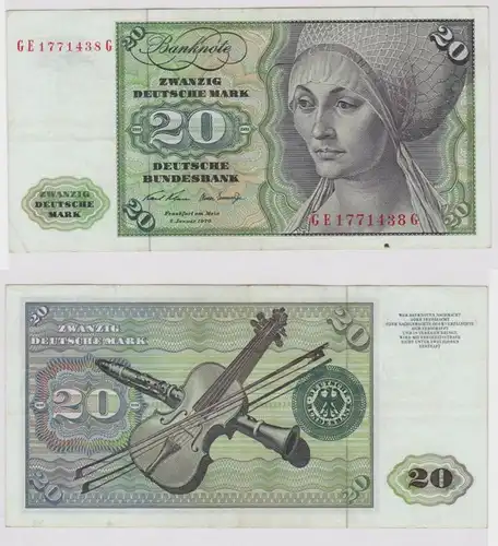 T148261 Banknote 20 DM Deutsche Mark Ro. 271b Schein 2.Jan. 1970 KN GE 1771438 G