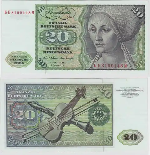 T148246 Banknote 20 DM Deutsche Mark Ro. 271b Schein 2.Jan. 1970 KN GE 8109148 M