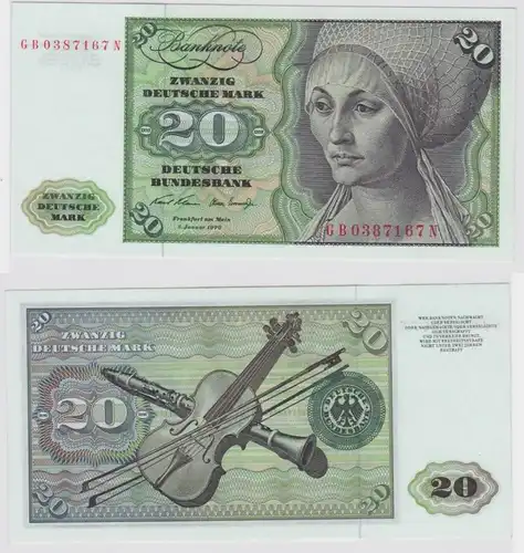 T148016 Banknote 20 DM Deutsche Mark Ro. 271a Schein 2.Jan. 1970 KN GB 0387167 N