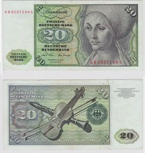 T147965 Banknote 20 DM Deutsche Mark Ro. 271a Schein 2.Jan. 1970 KN GB 2537146 X