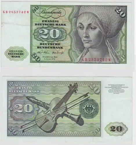 T147956 Banknote 20 DM Deutsche Mark Ro. 271a Schein 2.Jan. 1970 KN GB 2853742 W