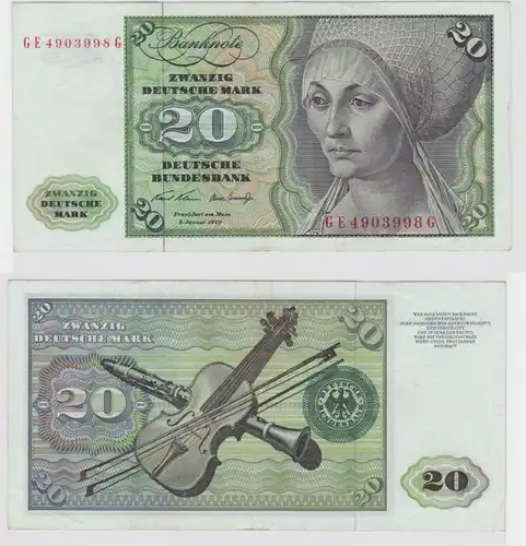 T147955 Banknote 20 DM Deutsche Mark Ro. 271b Schein 2.Jan. 1970 KN GE 4903998 G