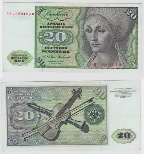 T147952 Banknote 20 DM Deutsche Mark Ro. 271a Schein 2.Jan. 1970 KN GB 4520194 Q