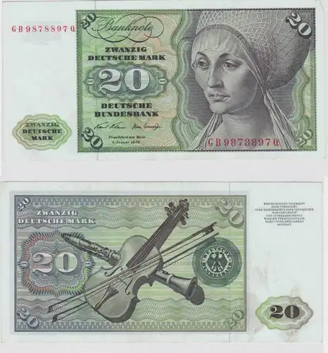 T147948 Banknote 20 DM Deutsche Mark Ro. 271a Schein 2.Jan. 1970 KN GB 9878897 Q