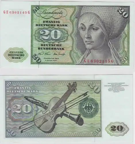 T147947 Banknote 20 DM Deutsche Mark Ro. 271b Schein 2.Jan. 1970 KN GE 6302145 G