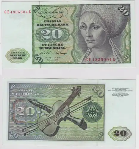 T147940 Banknote 20 DM Deutsche Mark Ro. 271b Schein 2.Jan. 1970 KN GE 4335004 G