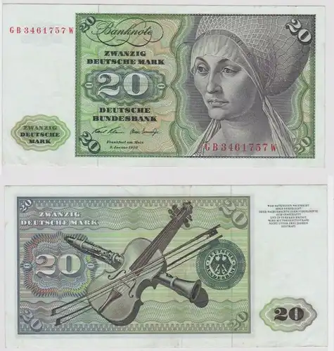 T147935 Banknote 20 DM Deutsche Mark Ro. 271a Schein 2.Jan. 1970 KN GB 3461757 W