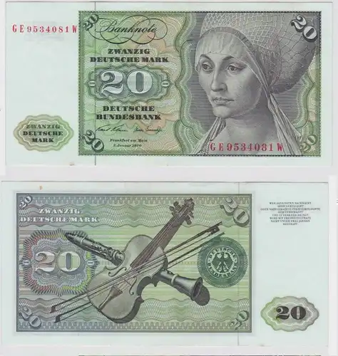 T147934 Banknote 20 DM Deutsche Mark Ro. 271b Schein 2.Jan. 1970 KN GE 9534081 W