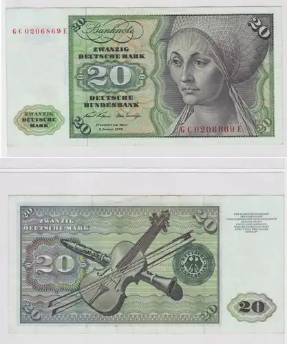 T147918 Banknote 20 DM Deutsche Mark Ro. 271a Schein 2.Jan. 1970 KN GC 0206869 E
