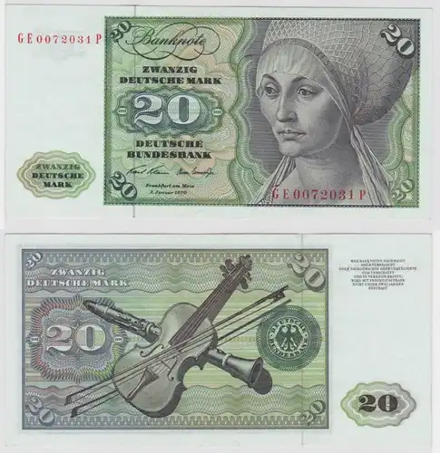 T147907 Banknote 20 DM Deutsche Mark Ro. 271b Schein 2.Jan. 1970 KN GE 0072031 P