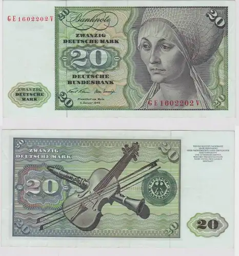 T147906 Banknote 20 DM Deutsche Mark Ro. 271b Schein 2.Jan. 1970 KN GE 1602202 V