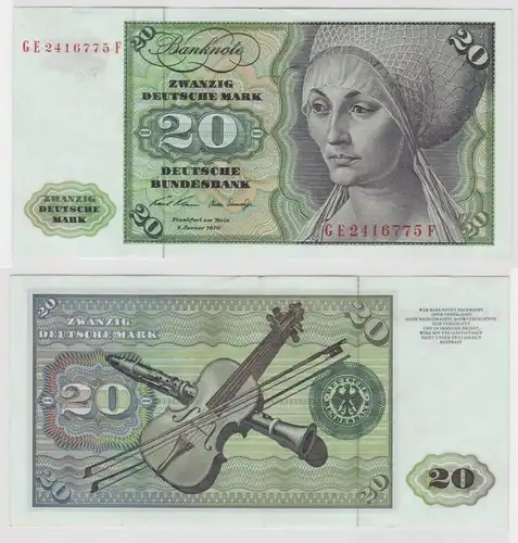 T147904 Banknote 20 DM Deutsche Mark Ro. 271b Schein 2.Jan. 1970 KN GE 2416775 F