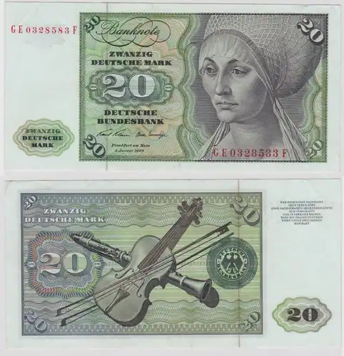 T147892 Banknote 20 DM Deutsche Mark Ro. 271b Schein 2.Jan. 1970 KN GE 0328583 F