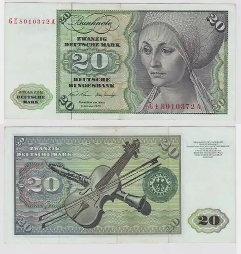 T147879 Banknote 20 DM Deutsche Mark Ro. 271b Schein 2.Jan. 1970 KN GE 8910372 A